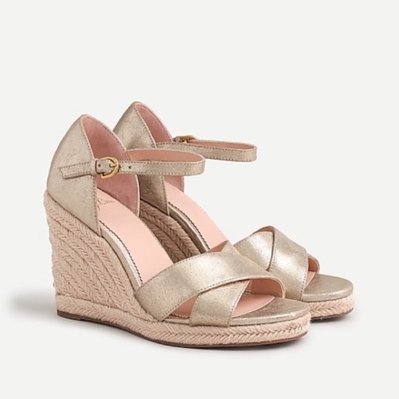 NEW JCrew Jute Metallic Wedge Sandals - Picture 2 of 8